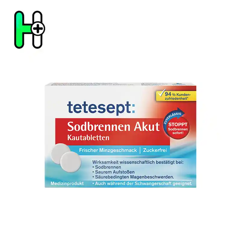 قرص جویدنی تسکین فوری سوزش معده تتسپت | Tetesept Sodburnen Kautablet 1 Tetesept Sodburnen Akut Kautabletten یک داروی پزشکی مؤثر برای تسکین فوری سوزش معده، برگشت اسید و ناراحتیهای گوارشی ناشی از اسید معده است
