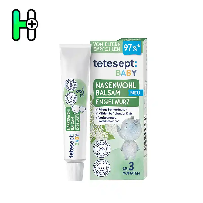 پماد بینی کودک تتسپت | tetesept Baby Nasenwohl Balsam Engelwurz 1 بالم بینی Nasenwohl Balsam Engelwurz از برند آلمانی tetesept مخصوص نوزادان طراحی شده تا با ترکیبات ملایم و طبیعی، در مواقع گرفتگی بینی، سرماخوردگی یا تنفس دشوار، تسکین و آرامش فوری فراهم آورد