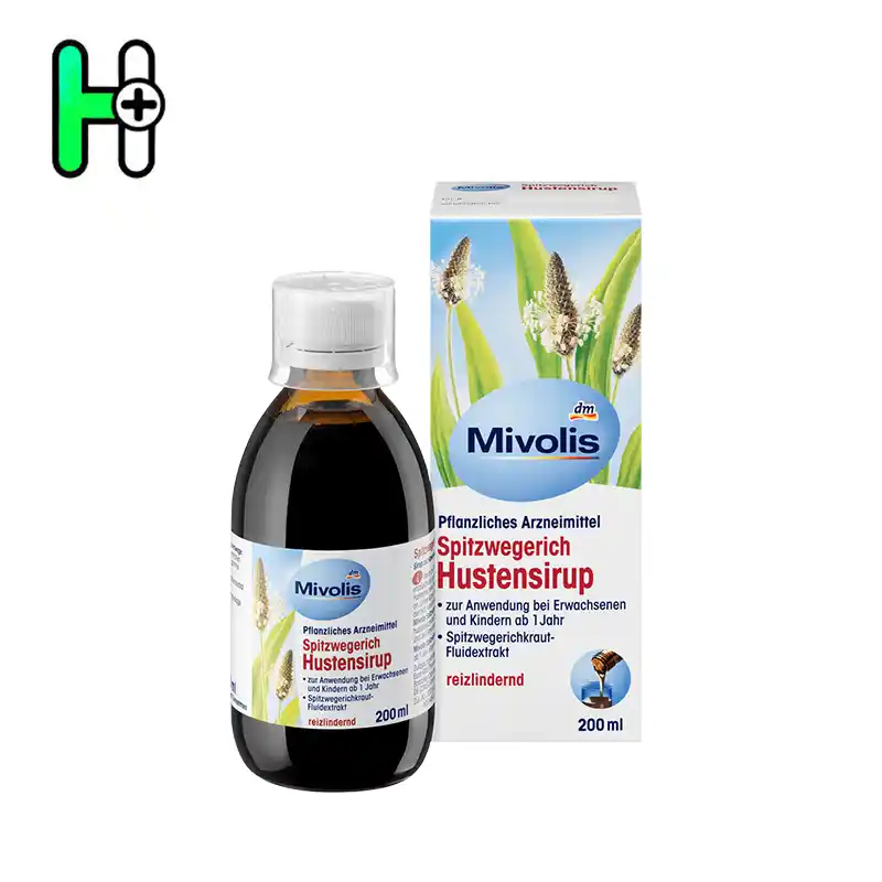شربت گیاهی ضد سرفه با عصاره بارهنگ میولیس | Mivolis Spitzwegerich Hustensirup 1 شربت ضد سرفه Spitzwegerich Hustensirup از برند Mivolis یک داروی گیاهی مؤثر با عصاره خالص گیاه بارهنگ (Spitzwegerichkraut-Fluidextrakt) است که برای کاهش تحریکات گلو و تسکین سرفه استفاده میشود.