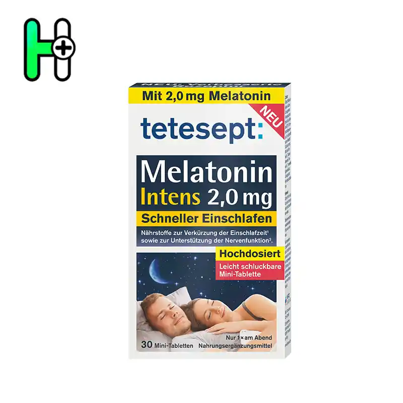 قرص ملاتونین اینتنس تتسپت | Tetesept Melatonin Intens 2.0 mg 1 مکمل Melatonin Intens 2.0 mg از برند Tetesept، با دوز بالا و فرمولاسیون ویژه برای کمک به کاهش مدت زمان به خواب رفتن طراحی شده است.