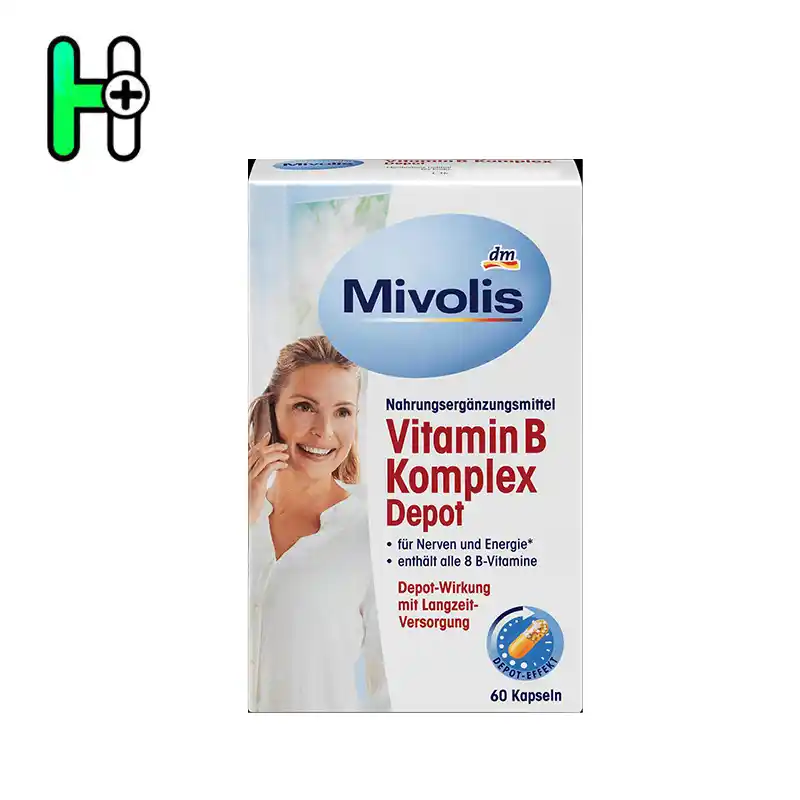 مکمل ویتامین ب کمپلکس میولیس | Mivolis Vitamin B Komplex Depot 1 مکمل غذایی Vitamin B Komplex Depot از برند معتبر Mivolis، شامل ۸ ویتامین ضروری گروه B است که به بهبود عملکرد عصبی، کاهش خستگی و افزایش انرژی روزانه کمک میکند.