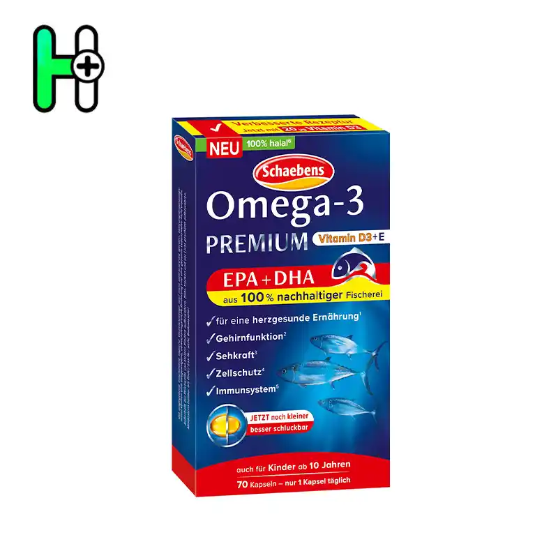کپسول امگا 3 پریمیوم + ویتامین D3 و E شابنز 70 عددی Schaebens Omega-3 PREMIUM + D3 + E 1 کپسول امگا 3 پریمیوم شابنز Schaebens Omega-3 PREMIUM + ویتامین D3 و E
