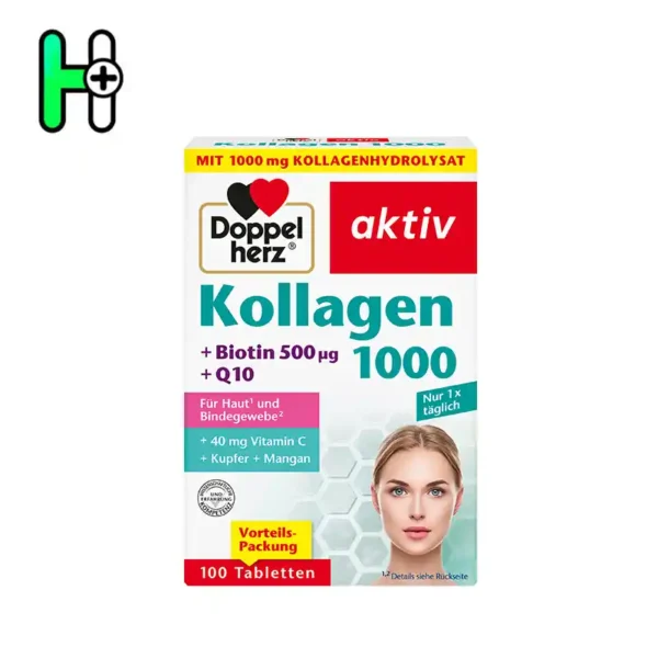 قرص کلاژن 1000+Q10 داپل هرز 100عددی Doppelherz Kollagen 1000+Q10