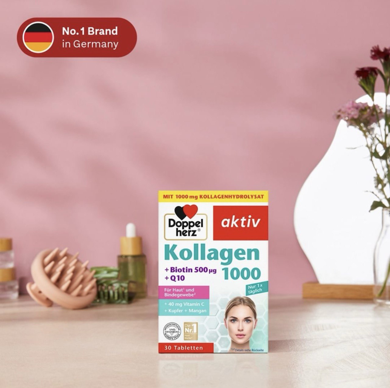 قرص کلاژن 1000 داپل هرز Doppelherz Kollagen 1000 +Q10 2 قرص کلاژن 1000 و کیوتن دوپل هرز